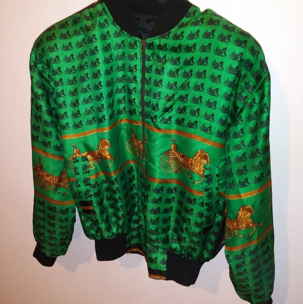Horse and Carraige Silk Scarf Bomber Jacket Hermes